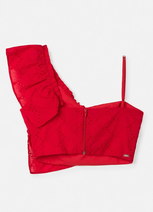 Authoria - Cropped Vermelho de Laise com Babado Vermelho 7