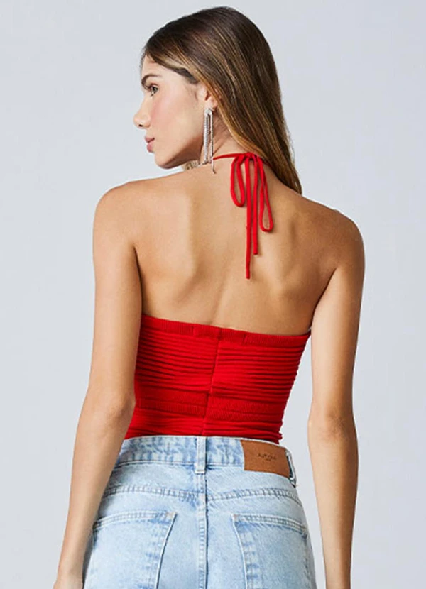 Authoria - Cropped Vermelho de Tricot com Nervuras Vermelho 2