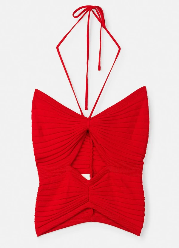 Authoria - Cropped Vermelho de Tricot com Nervuras Vermelho 6