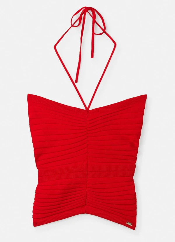 Authoria - Cropped Vermelho de Tricot com Nervuras Vermelho 7