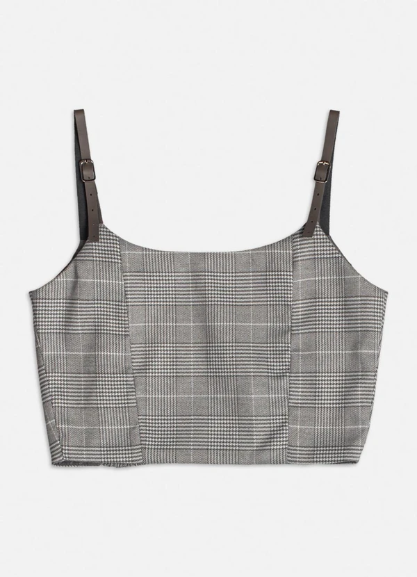 Authoria - Cropped Xadrez Cinza Cinza