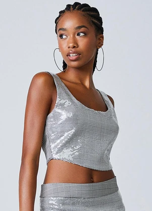 Authoria - Cropped Xadrez com Paetê Prata - AUTHORIA