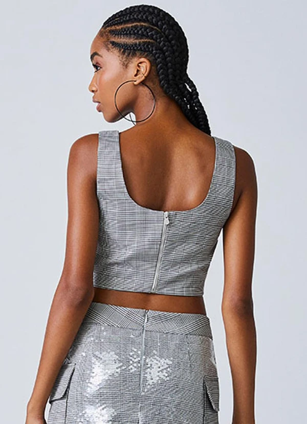 Authoria - Cropped Xadrez com Paetê Prata 2