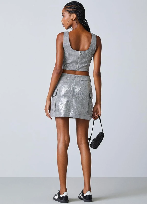 Authoria - Cropped Xadrez com Paetê Prata 4