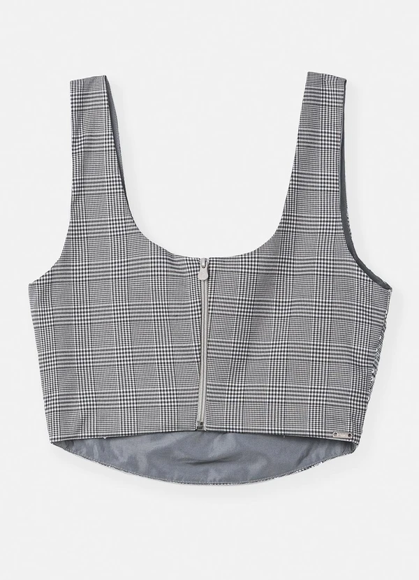 Authoria - Cropped Xadrez com Paetê Prata 7