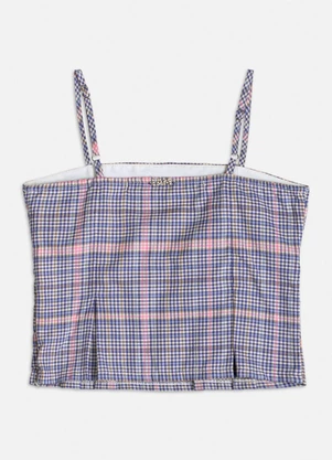 Authoria - Cropped Xadrez com Pregas Azul - AUTHORIA