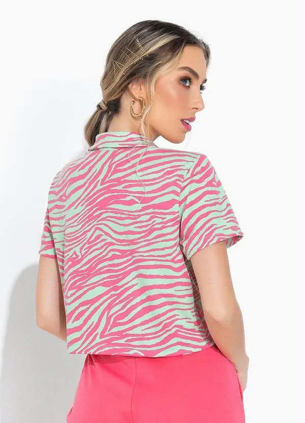 Moda Pop - Cropped Zebra com Gola e Botão Funcional 2