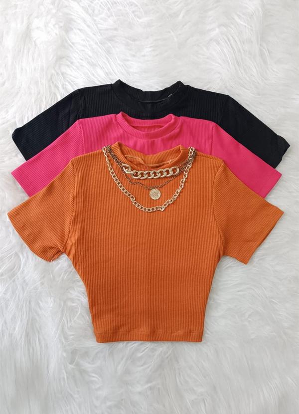 Nanas Clothes - Kit 3 Peças Cropped Manga Curta Canelado Marrom