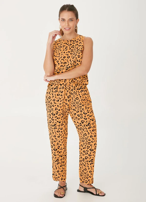 Malwee - Regata Cropped Animal Print em Viscose Ocre