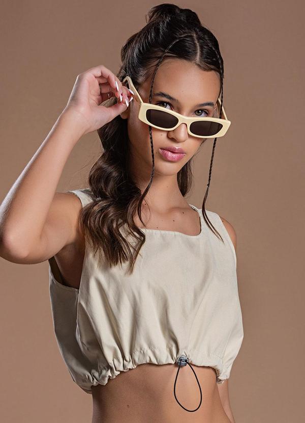 Choyee - Regata Cropped de Tecido com Stopper Bege
