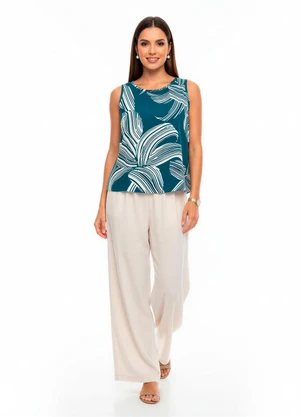 Malwee - Regata Cropped Tropical em Viscose Azul Petróleo - MALWEE