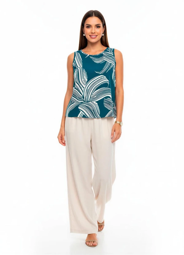 Malwee - Regata Cropped Tropical em Viscose Azul Petróleo 2