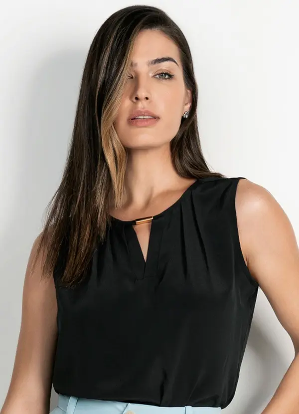 Principessa - Regata Feminina Preta com Decote V Kaône 1