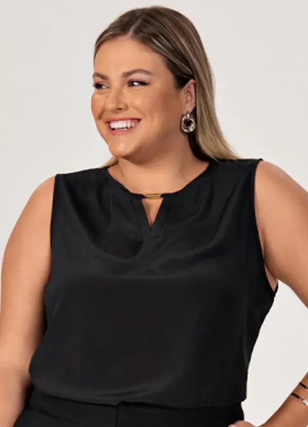 Principessa - Regata Feminina Preta com Decote V Kaône 4