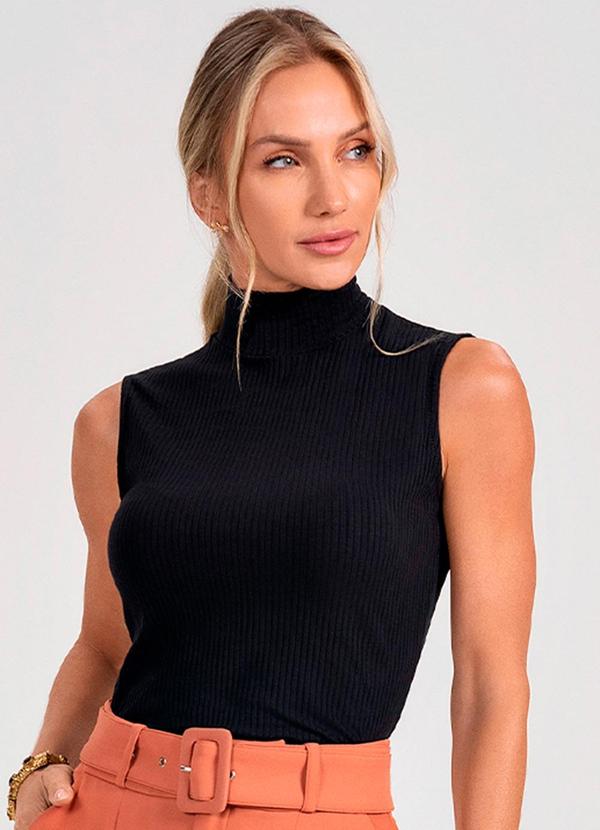 Principessa - Regata Gola Alta Canelada Preto Georgina