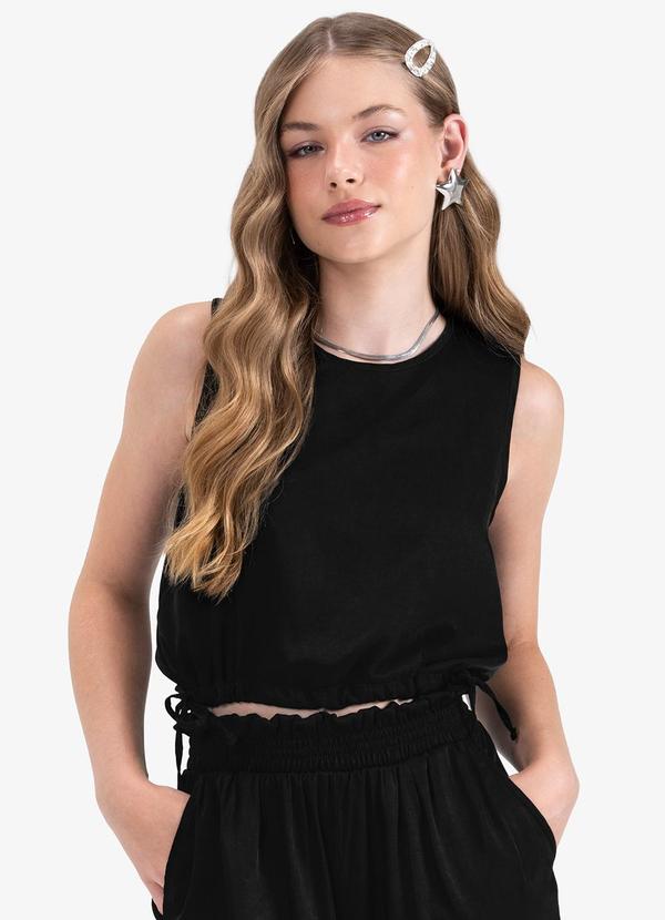 Minty - Regata Juvenil Feminina em Slub Acetinado Preto 1