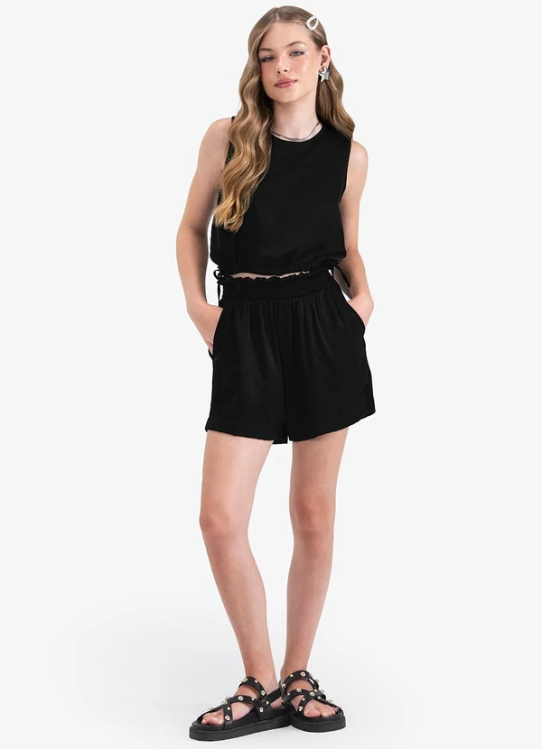 Minty - Regata Juvenil Feminina em Slub Acetinado Preto 2