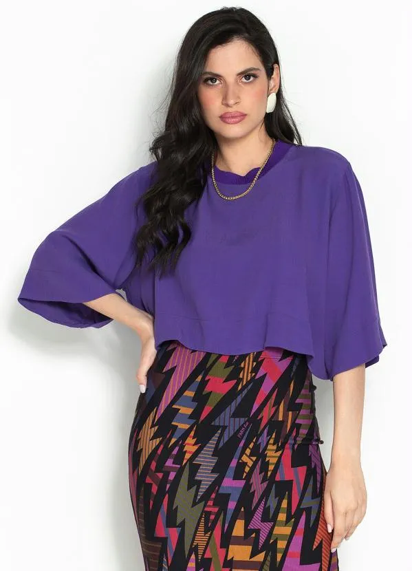 Farm - T-Shirt Ampla de Crepe Roxo