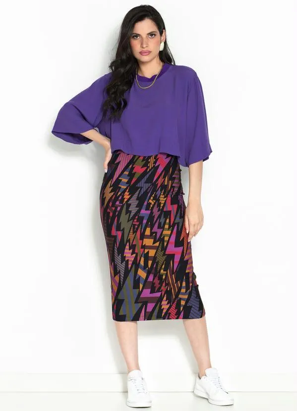 Farm - T-Shirt Ampla de Crepe Roxo 3