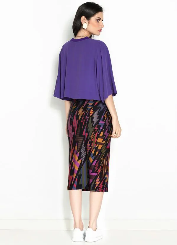 Farm - T-Shirt Ampla de Crepe Roxo 4