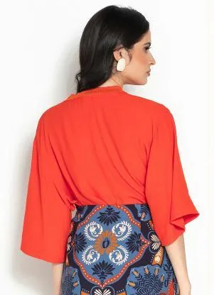 Farm - T-Shirt Básica de Crepe Laranja - FARM