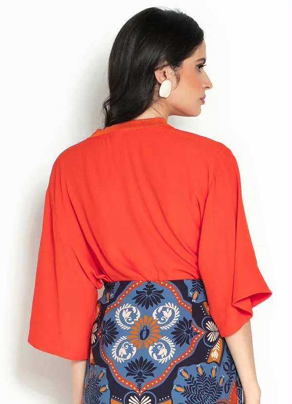 Farm - T-Shirt Básica de Crepe Laranja 2