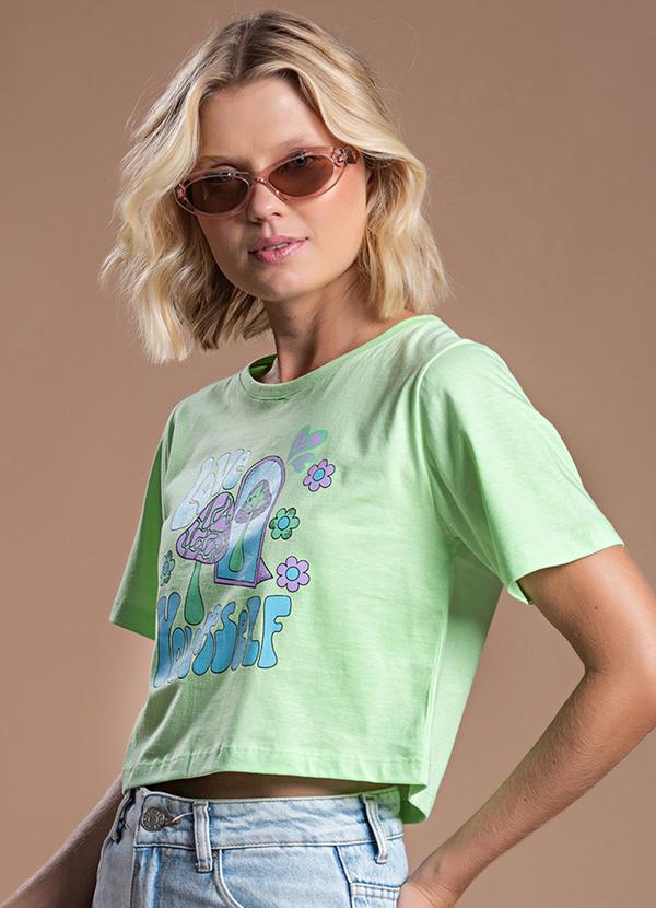 Choyee - T-Shirt Cropped com Estampa Colorida Verde