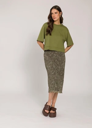 Sofie - T-Shirt Cropped em Suedine Verde - SOFIE