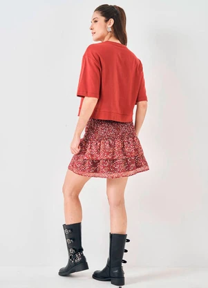 Sofie - T-Shirt Cropped em Suedine Vermelho - SOFIE