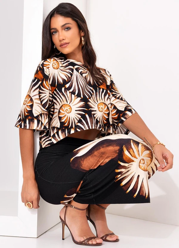 Farm - T-Shirt Cropped Mar de Concha Preto 8