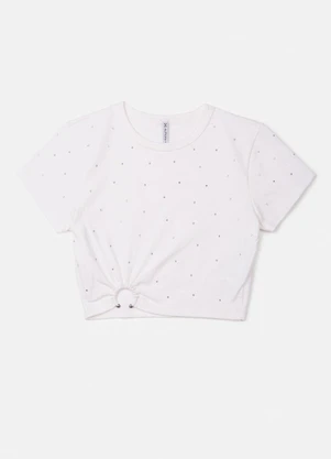 Authoria - T-Shirt Cropped Off White com Strass Off White - AUTHORIA