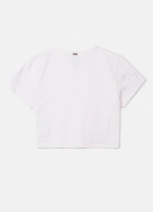 Authoria - T-Shirt Cropped Off White com Strass Off White - AUTHORIA