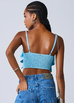 Authoria - Top Azul Vazado com Maxi Laço Azul - AUTHORIA