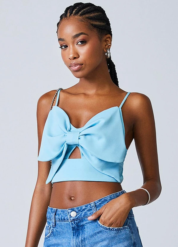 Authoria - Top Azul Vazado com Maxi Laço Azul 1