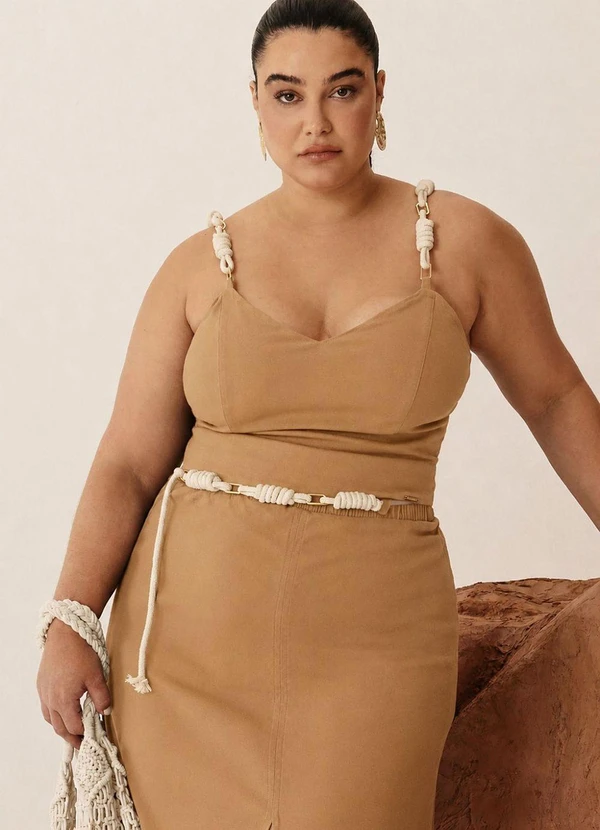 Elegance - Top com Alça em Bordado Bege Crocante