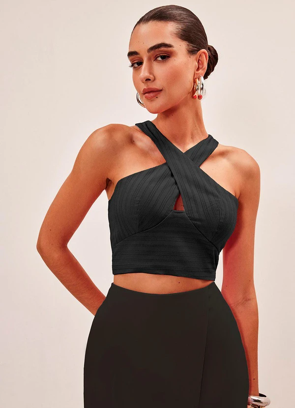 Elegance - Top com Alça Transpassada Preto