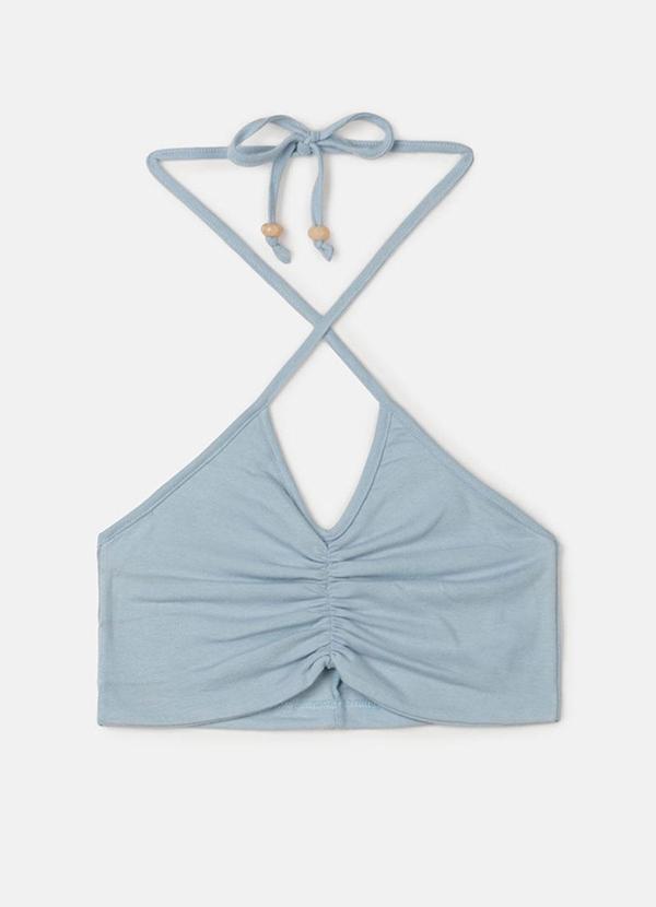 Choyee - Top com Decote Franzido e Alças Cruzadas Azul