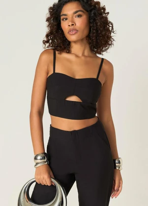 Elegance - Top com Recorte Frontal e Lastex Costas Preto - ELEGANCE