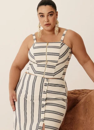 Elegance - Top com Ziper na Frente Azul c/ Bege - ELEGANCE