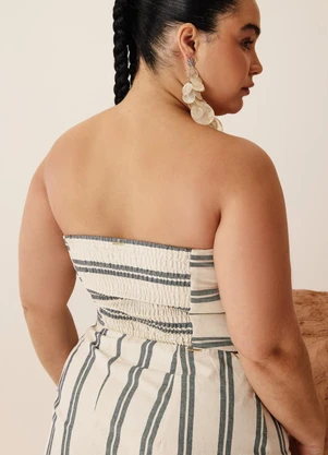 Elegance - Top com Ziper na Frente Azul c/ Bege - ELEGANCE