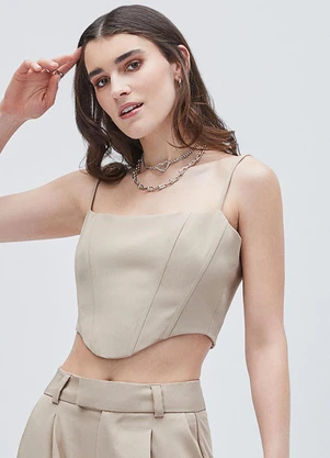 Authoria - Top Corset com Barbatanas Bege - AUTHORIA