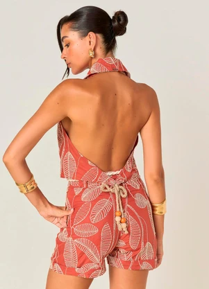 Elegance - Top Cropped com Gola e Costas Abertas Telha - ELEGANCE