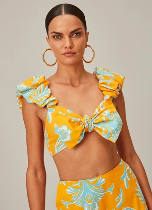 Lança Perfume - Top Cropped de Alça de Tricoline Amarelo - LANÇA PERFUME