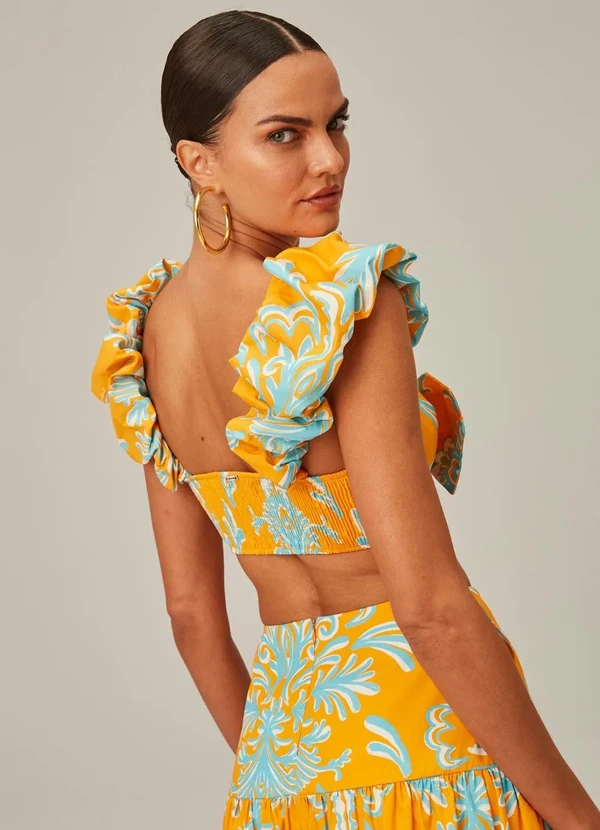 Lança Perfume - Top Cropped de Alça de Tricoline Amarelo 2