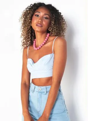 Colcci - Top Cropped de Viscose Azul - COLCCI