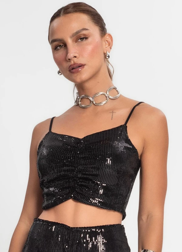 Endless - Top Cropped em Paetê Preto
