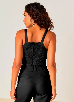 Elegance - Top Cropped em Renda com Alças Finas Preto - ELEGANCE