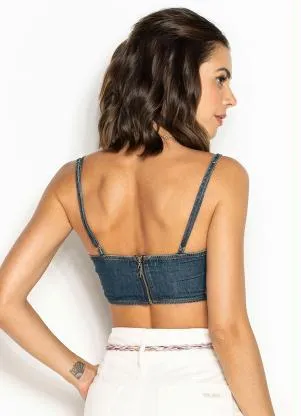 Colcci - Top Cropped Jeans Azul - COLCCI