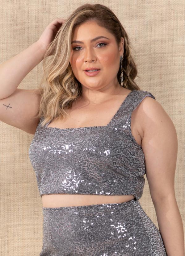 Queima Estoque - Top Cropped Prata em Paetê 7