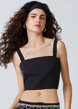 Authoria - Top de Alfaiataria Preta Preto - AUTHORIA